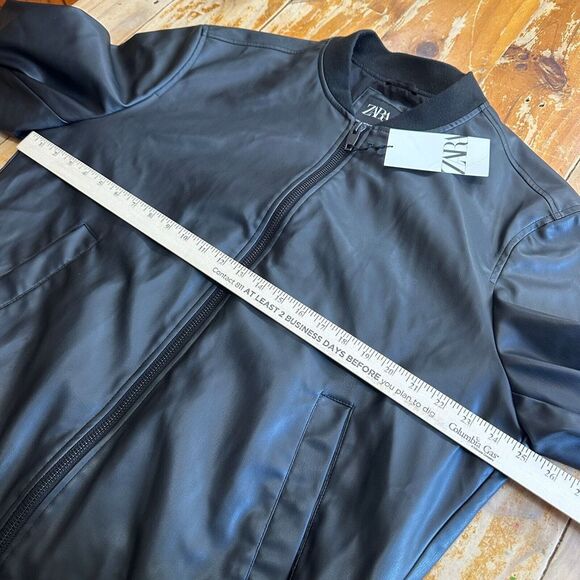 Zara Bomber Jacket Mens 2XL Black Faux Leather Zip Biker Goth Punk Designer - Picture 11 of 13